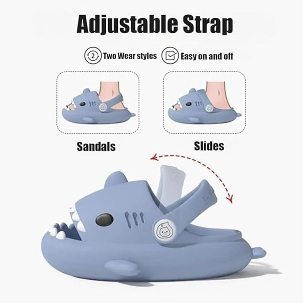 Shark Slides Kids, Sharky Chanclas with Adjustable Straps, Non-Slip Open Toe Thick Sole Beach Pool Shoes