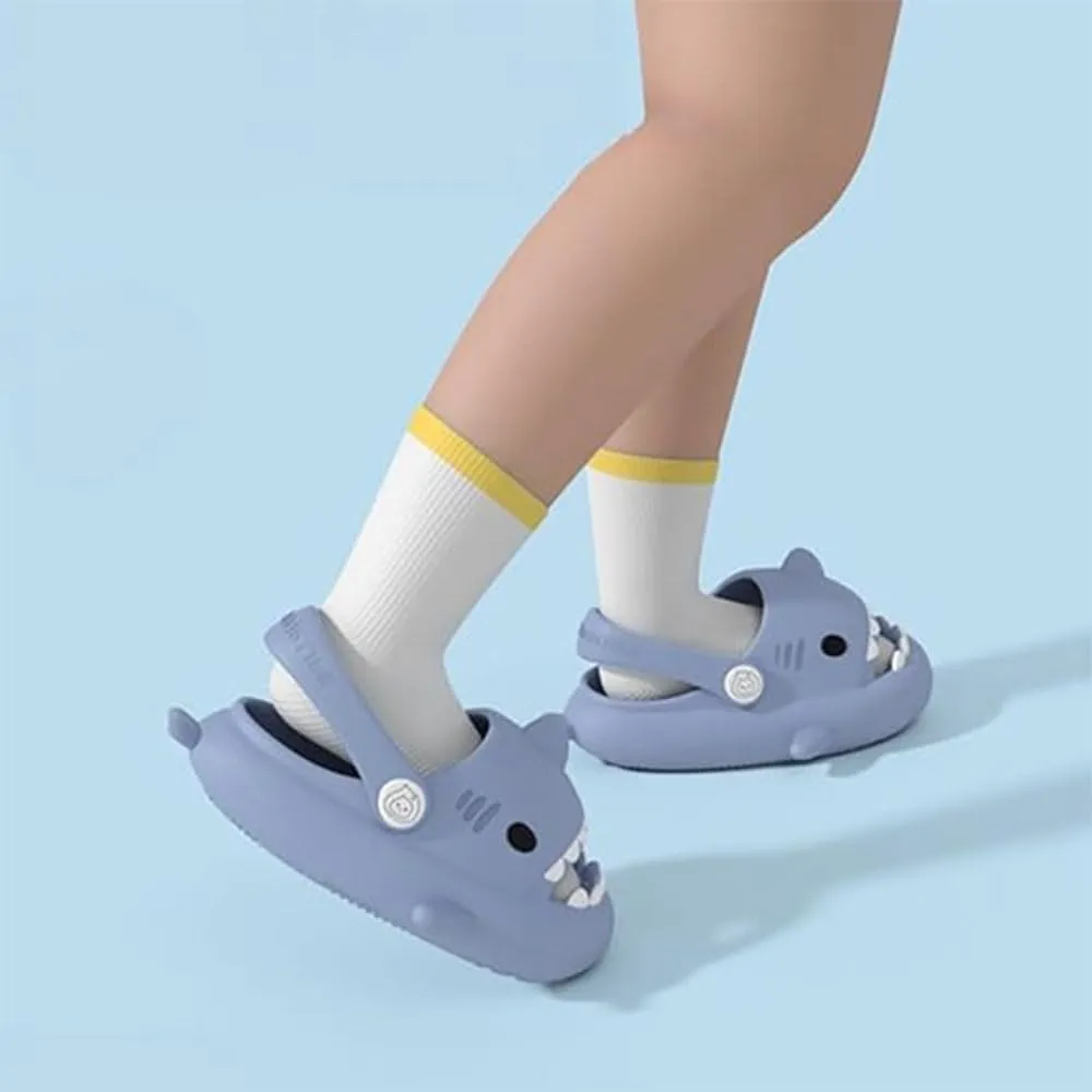 Shark Slides Kids, Sharky Chanclas with Adjustable Straps, Non-Slip Open Toe Thick Sole Beach Pool Shoes