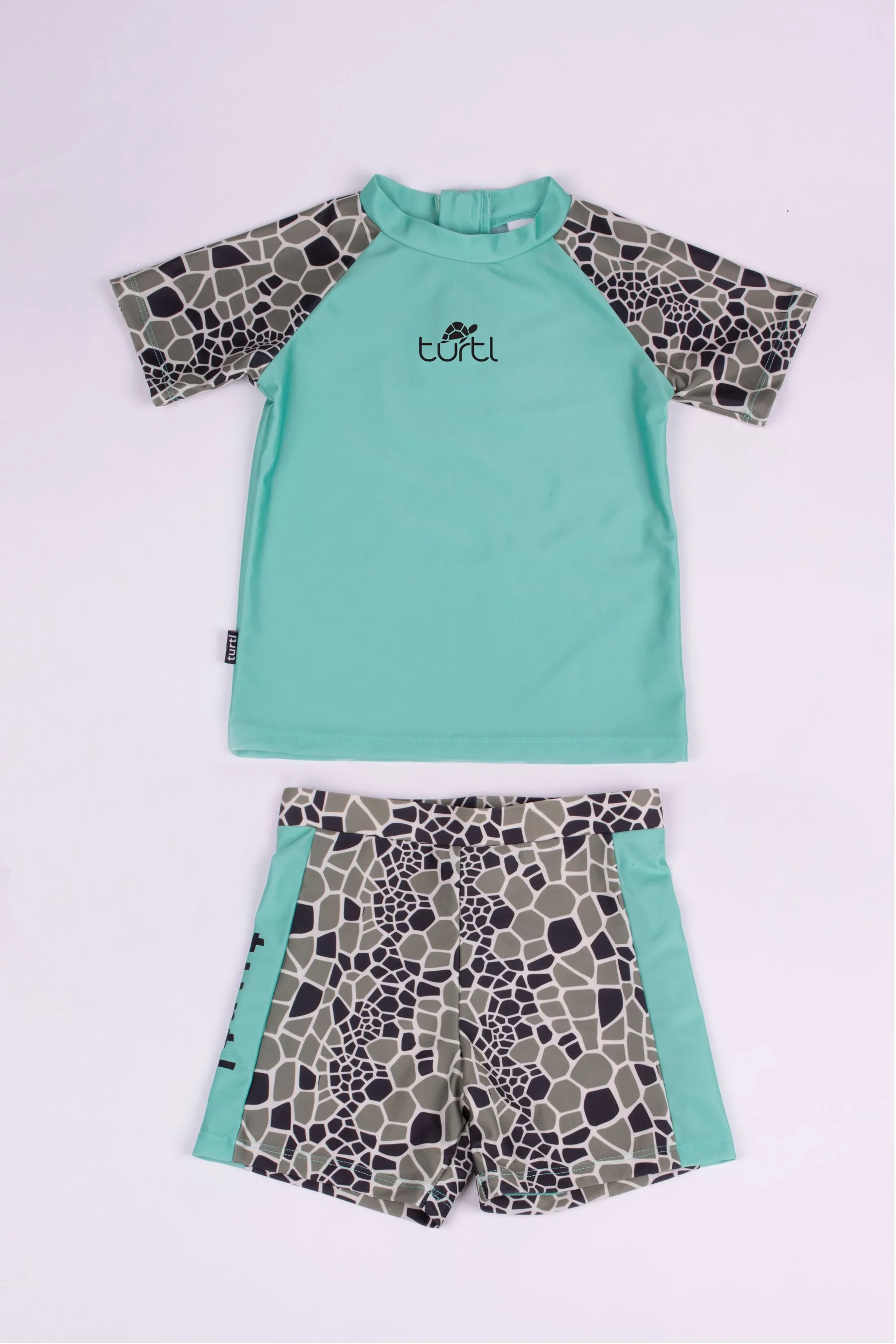 Short Sleeve Swimsuit Set in Aqua
