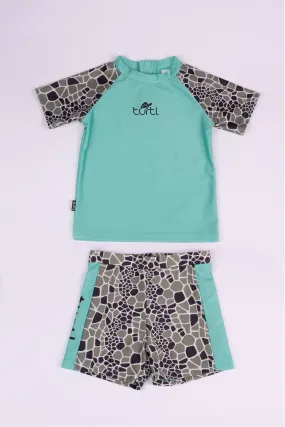 Short Sleeve Swimsuit Set in Aqua