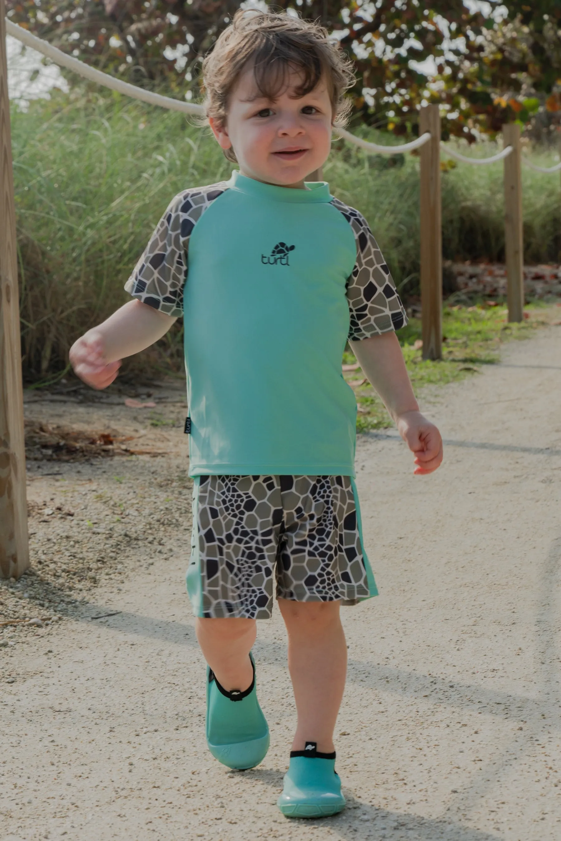 Short Sleeve Swimsuit Set in Aqua