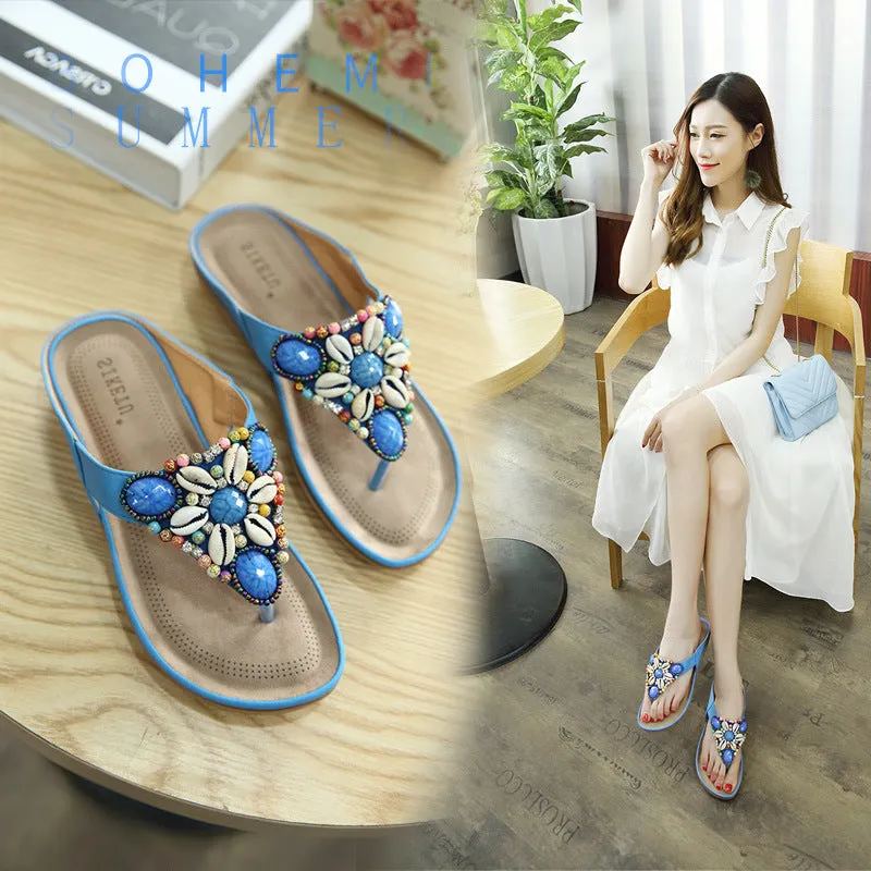 SIKETU | Bohemian Beach Retro Beaded Shell Slippers