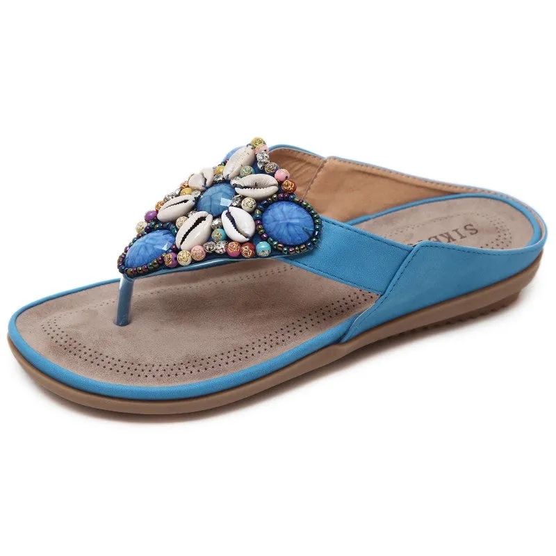 SIKETU | Bohemian Beach Retro Beaded Shell Slippers