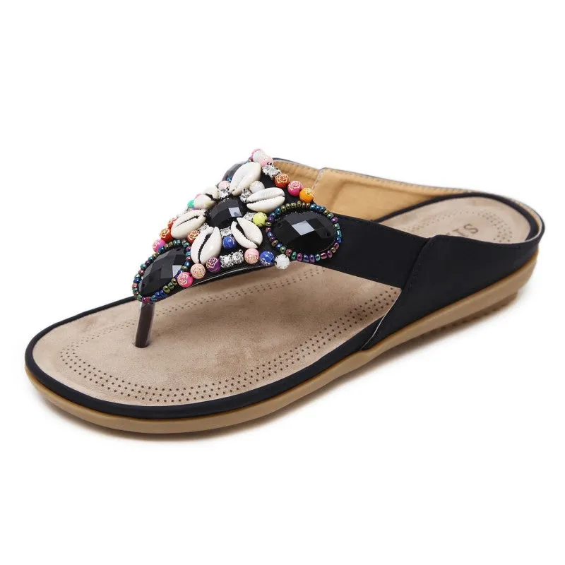 SIKETU | Bohemian Beach Retro Beaded Shell Slippers