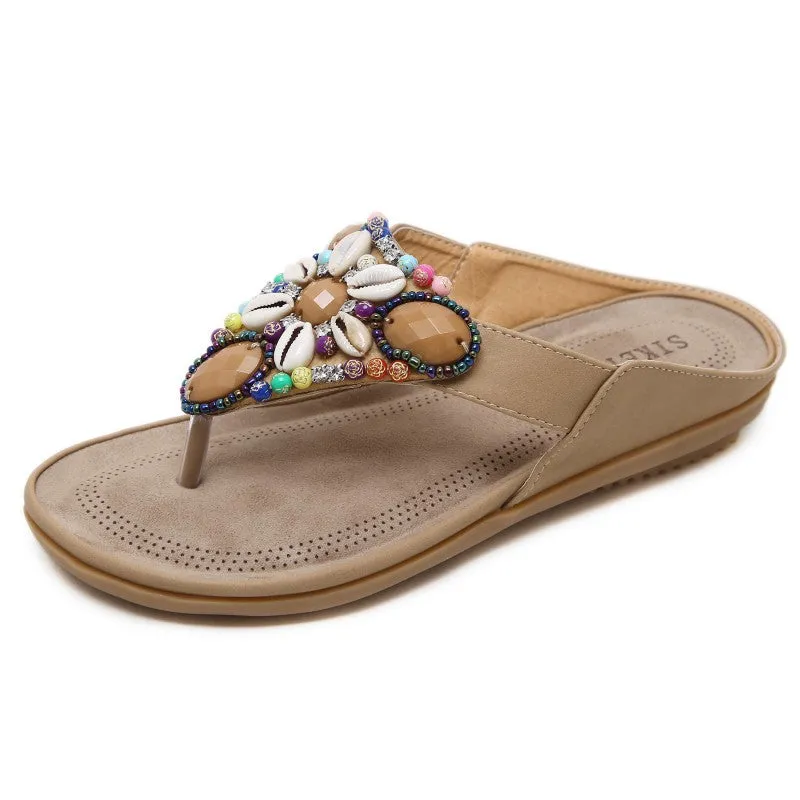 SIKETU | Bohemian Beach Retro Beaded Shell Slippers