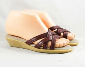 Size 6 Brown Sandals - Leather Straps Nice Quality 1970s Flip Flops - Padded Leather Insoles Late 70s Wimzees Summer Shoes - NOS Deadstock
