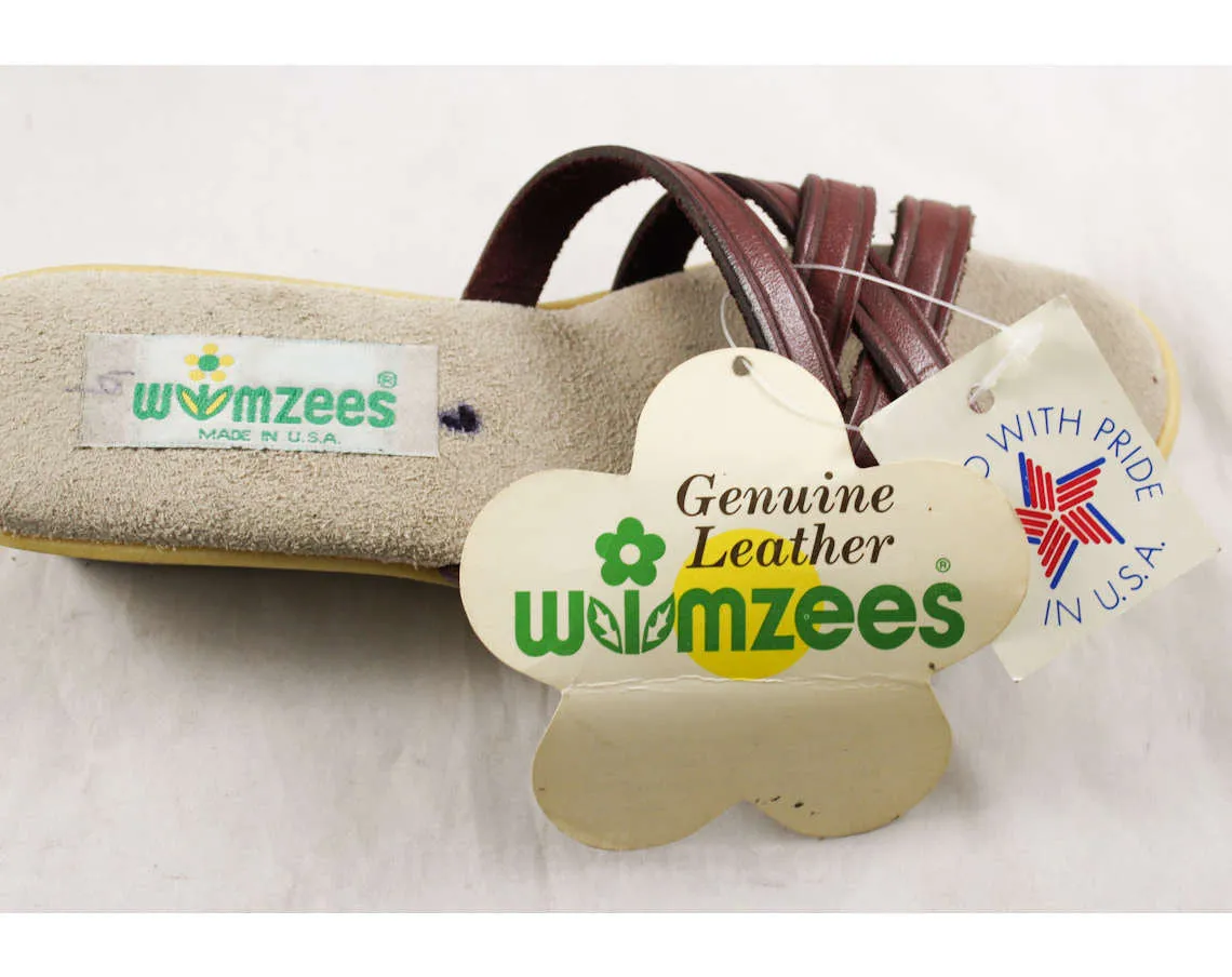 Size 6 Brown Sandals - Leather Straps Nice Quality 1970s Flip Flops - Padded Leather Insoles Late 70s Wimzees Summer Shoes - NOS Deadstock