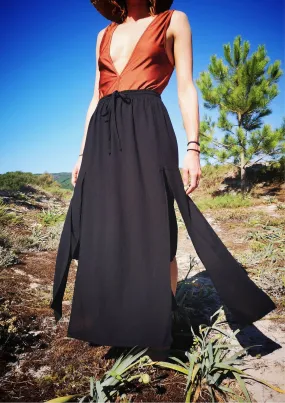 SKIRT LONG - ELASTIC WAIST SIDE SLOTS - black by BERENIK