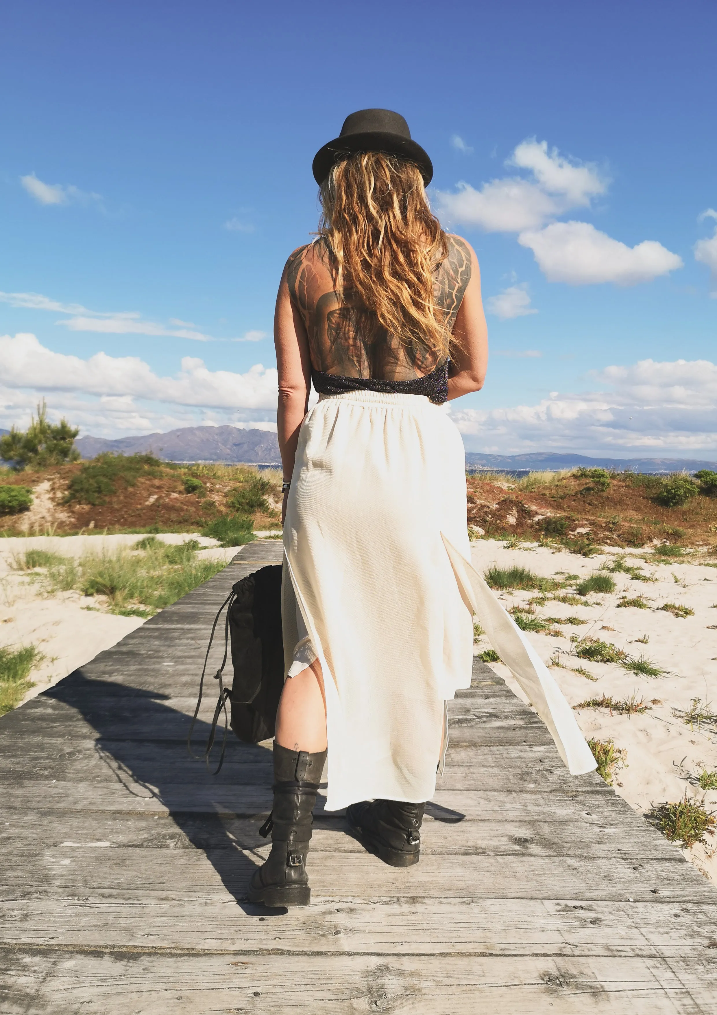 SKIRT LONG - ELASTIC WAIST SIDE SLOTS - creme by BERENIK