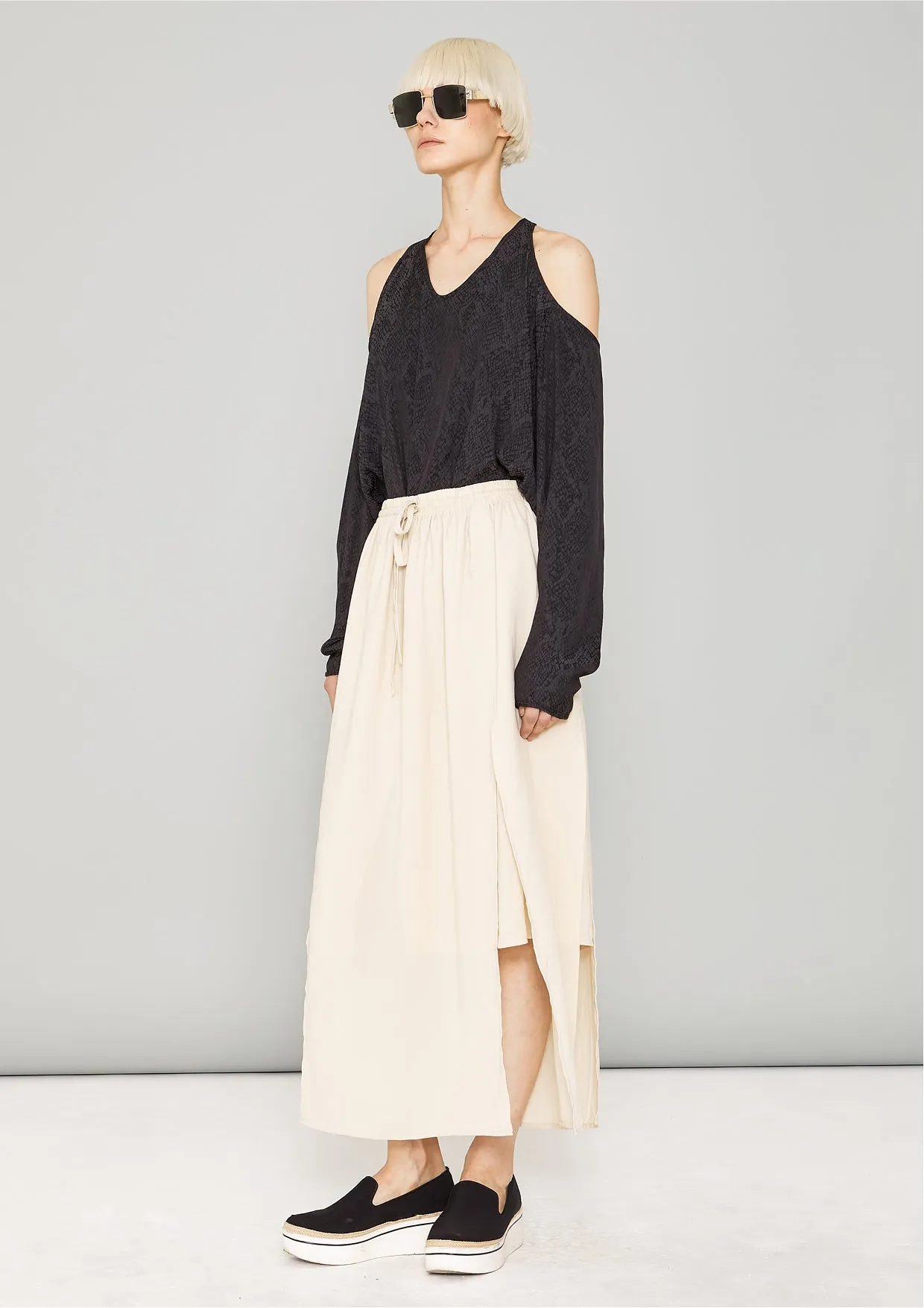 SKIRT LONG - ELASTIC WAIST SIDE SLOTS - creme by BERENIK