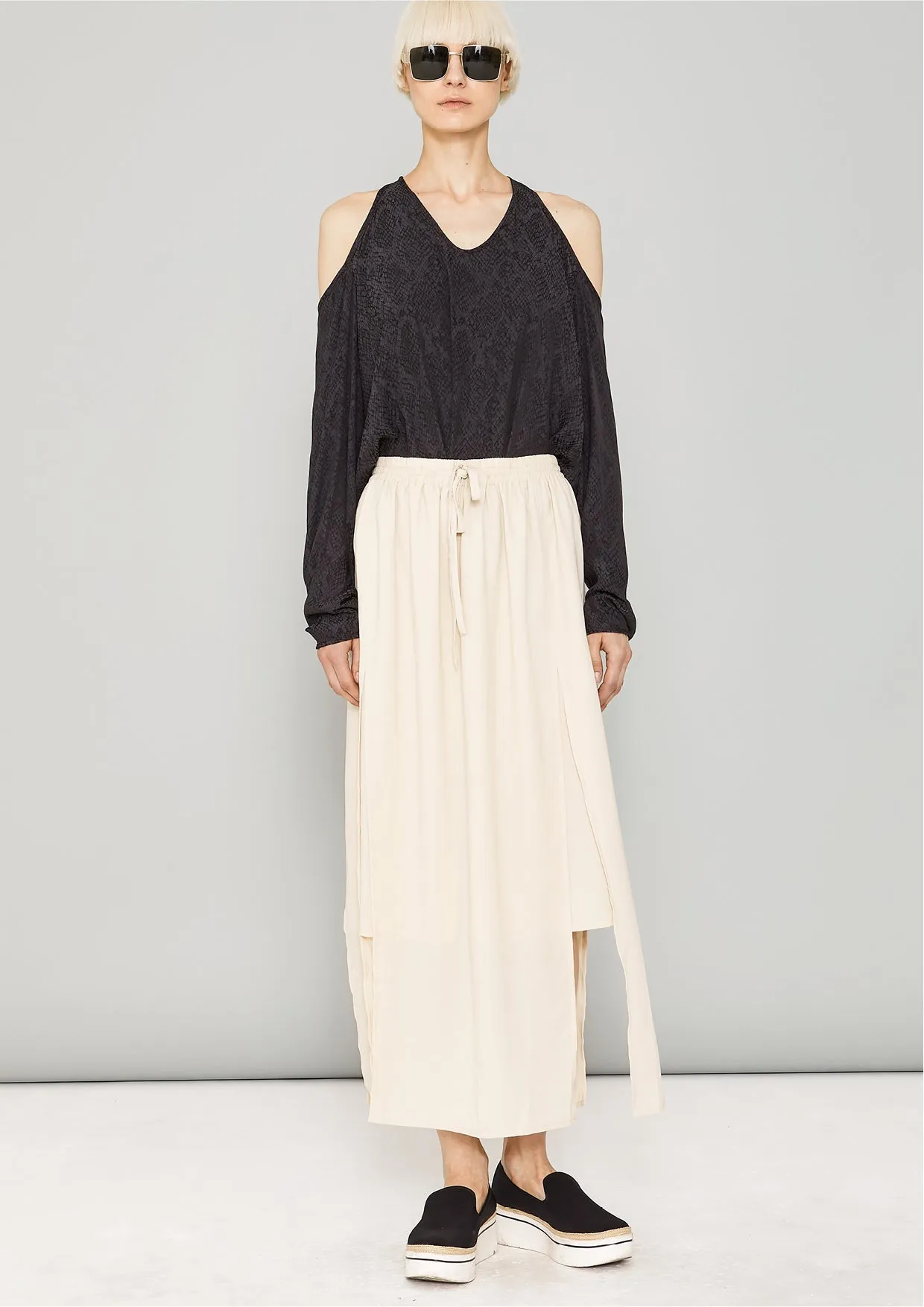 SKIRT LONG - ELASTIC WAIST SIDE SLOTS - creme by BERENIK