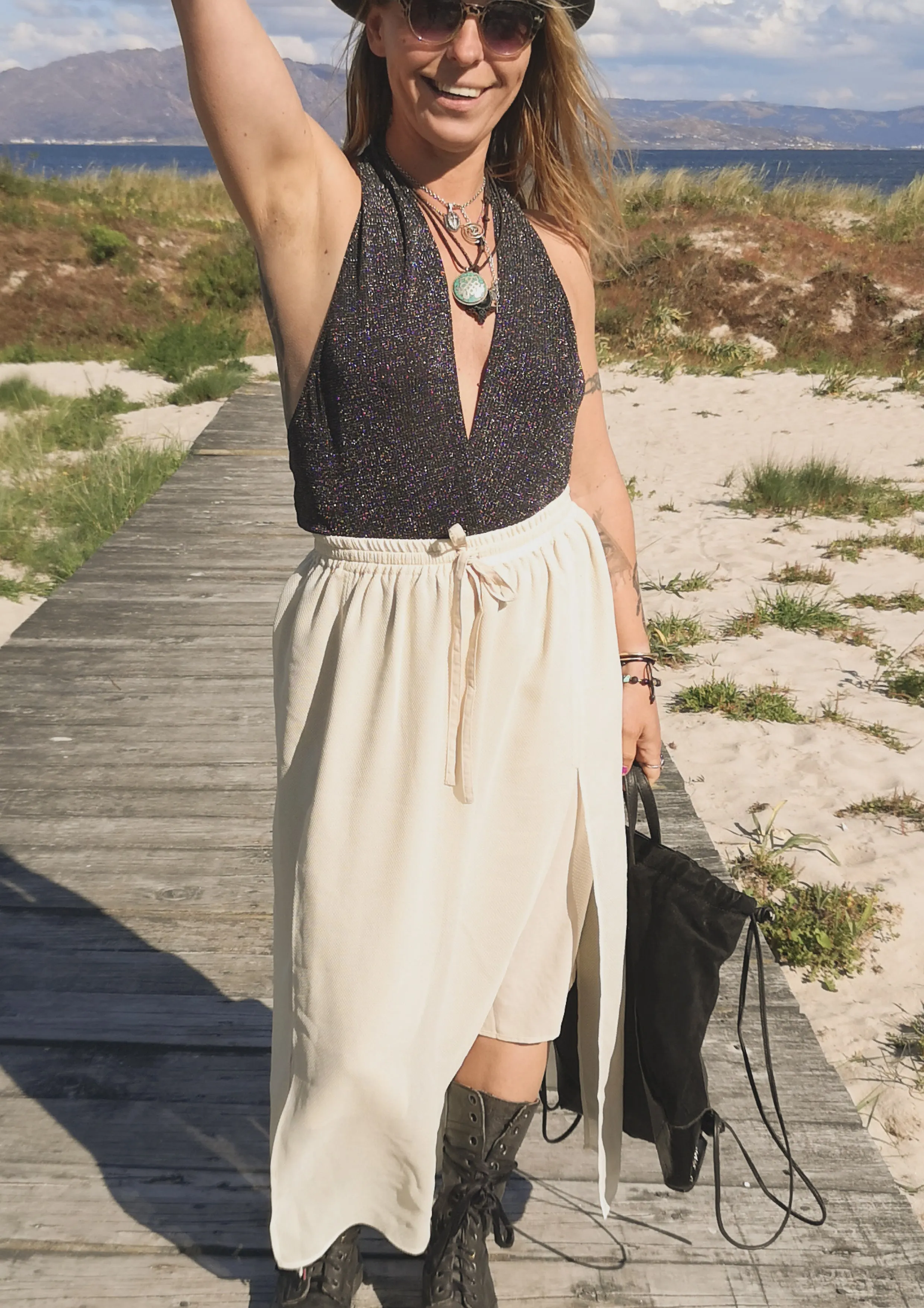 SKIRT LONG - ELASTIC WAIST SIDE SLOTS - creme by BERENIK