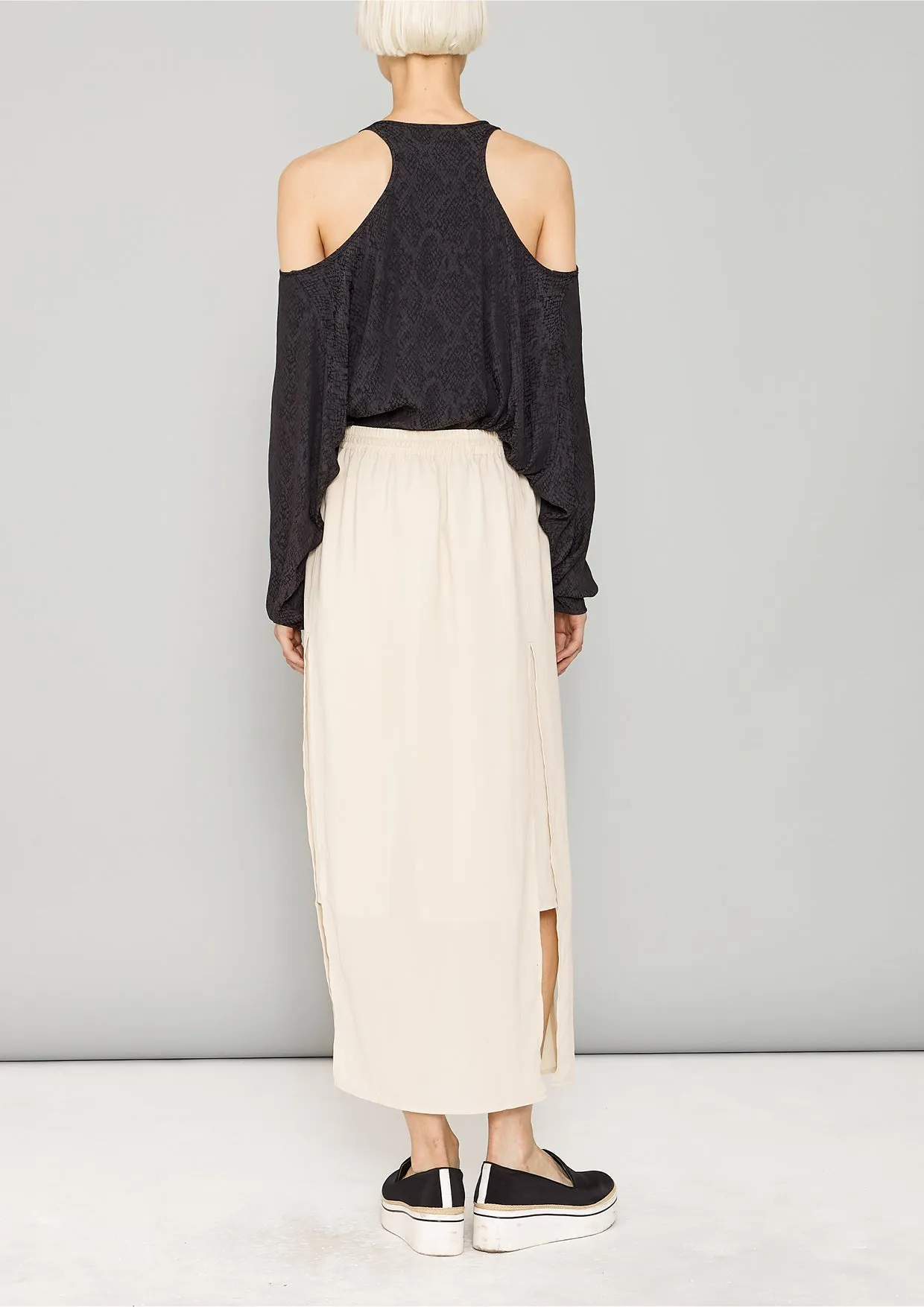 SKIRT LONG - ELASTIC WAIST SIDE SLOTS - creme by BERENIK