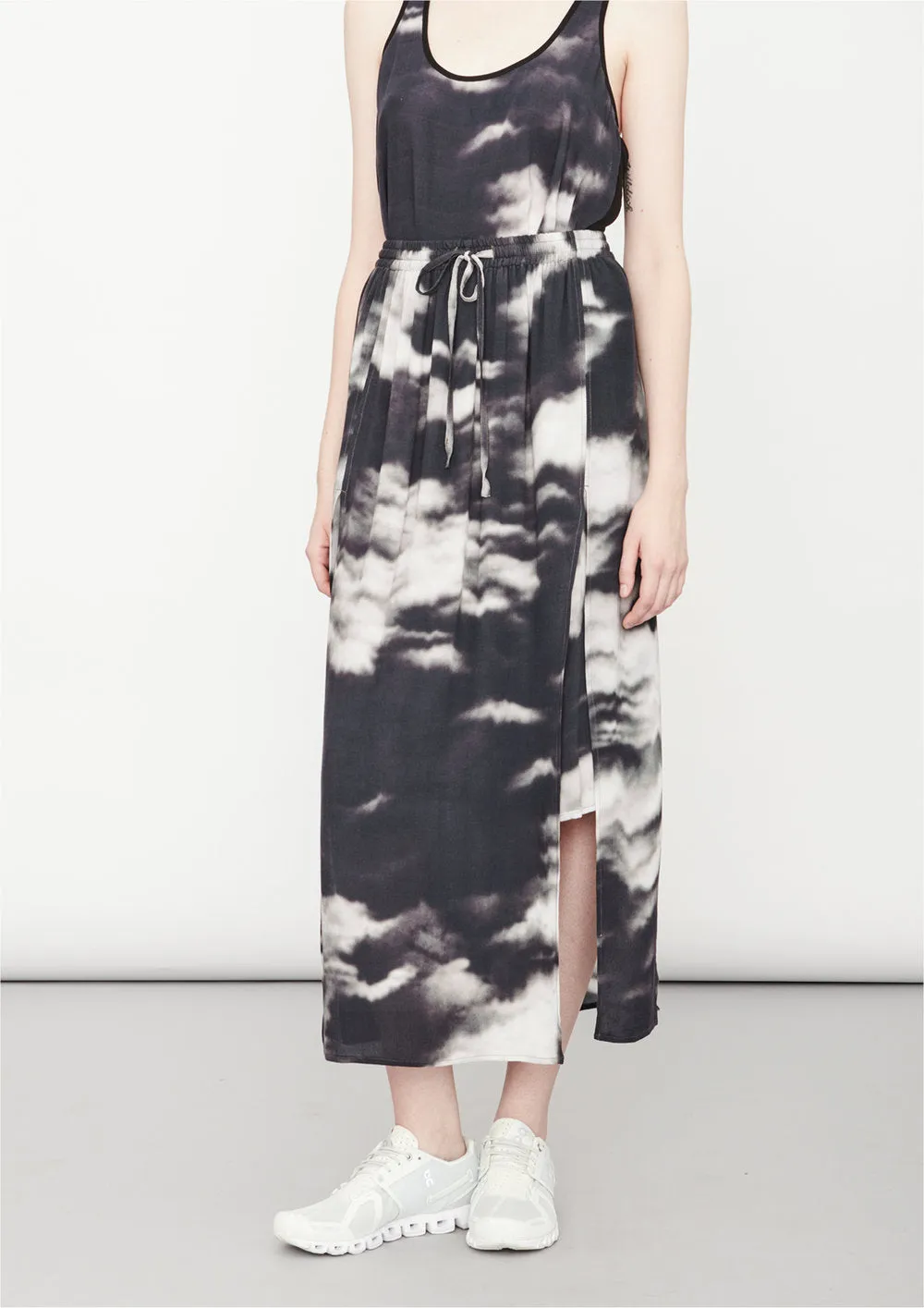 SKIRT LONG - SIDE SLOTS - VISCOSE print cloud black / white by BERENIK