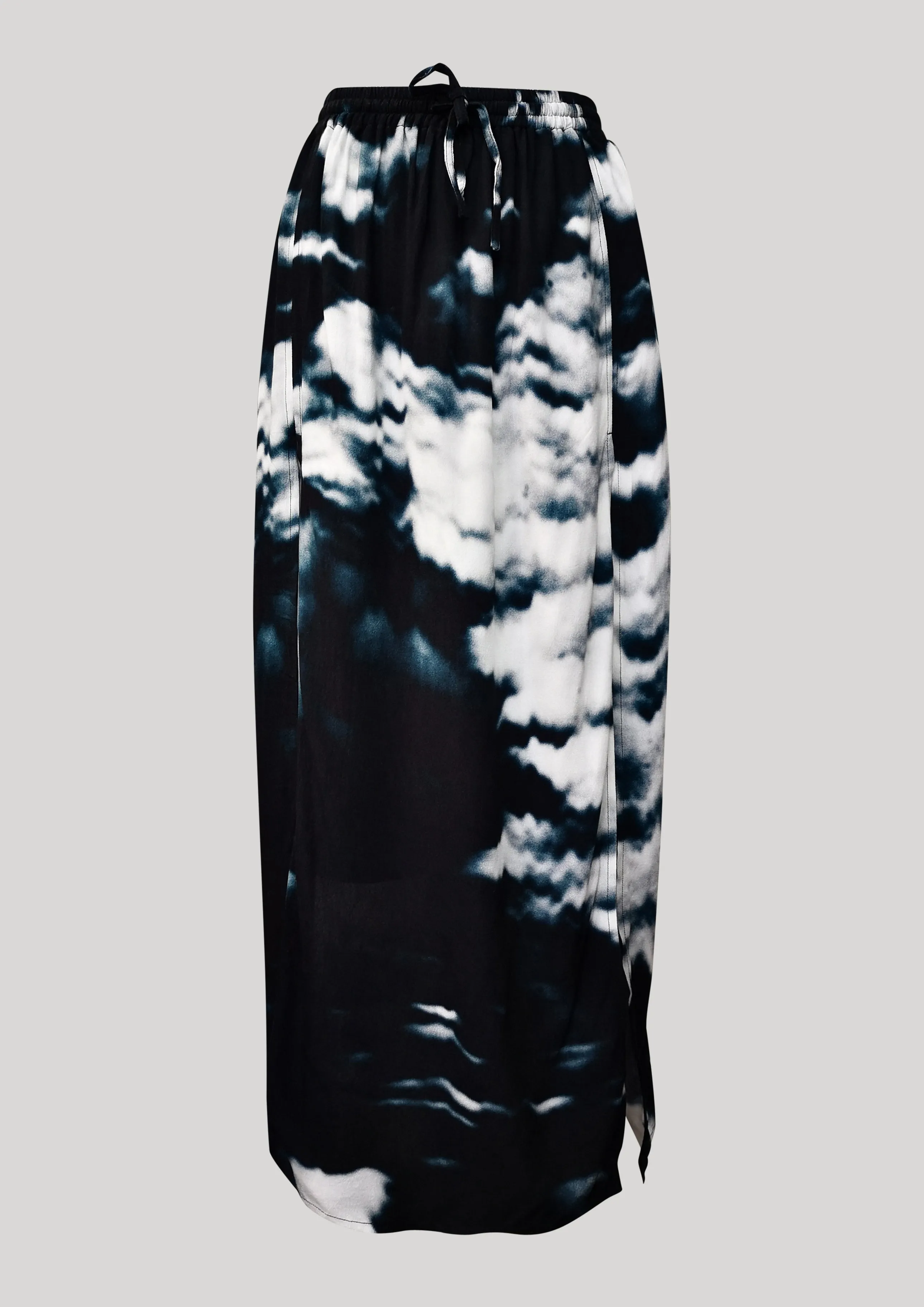 SKIRT LONG - SIDE SLOTS - VISCOSE print cloud black / white by BERENIK