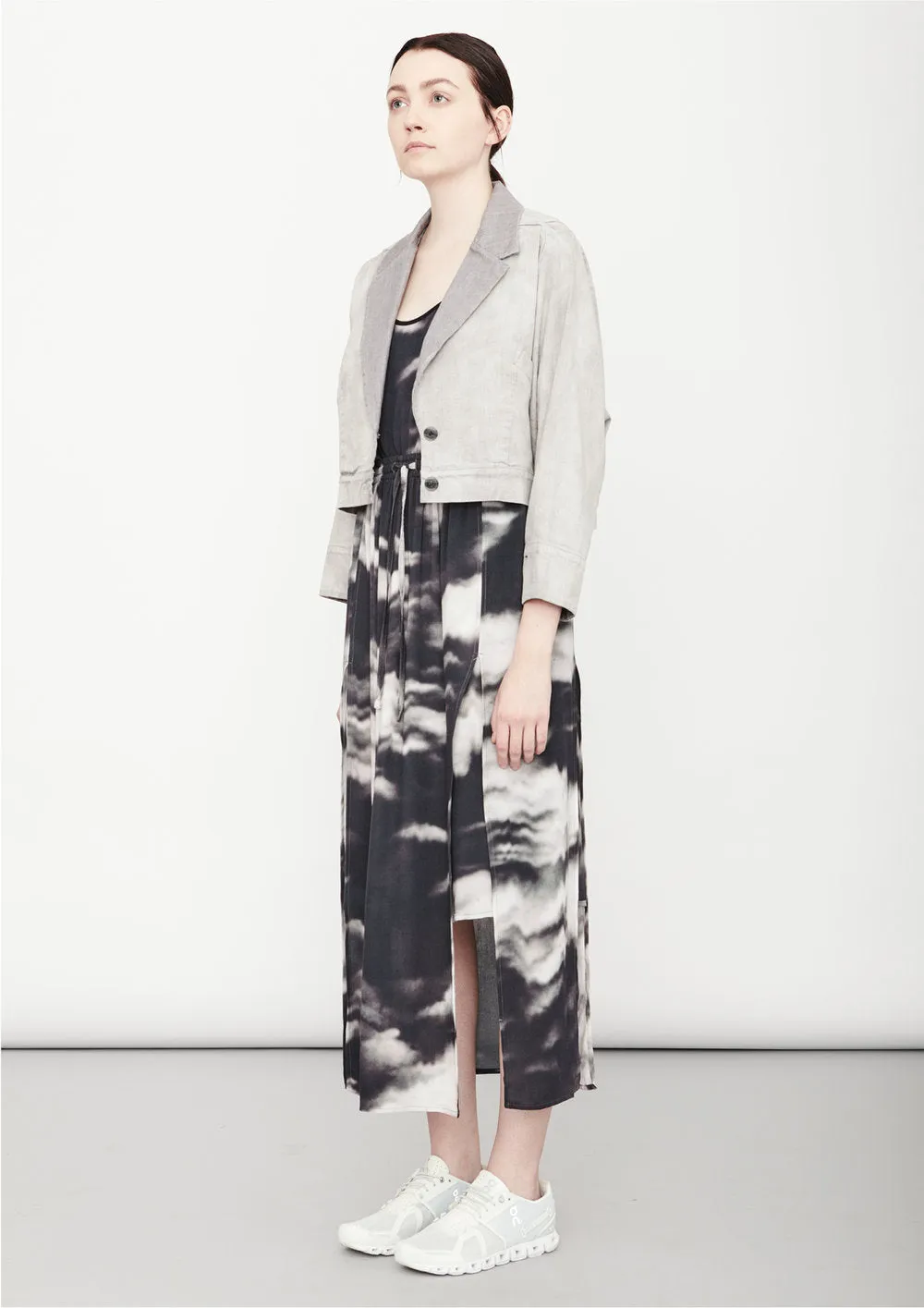 SKIRT LONG - SIDE SLOTS - VISCOSE print cloud black / white by BERENIK