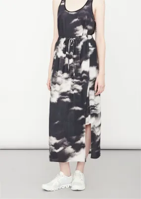 SKIRT LONG - SIDE SLOTS - VISCOSE print cloud black / white by BERENIK