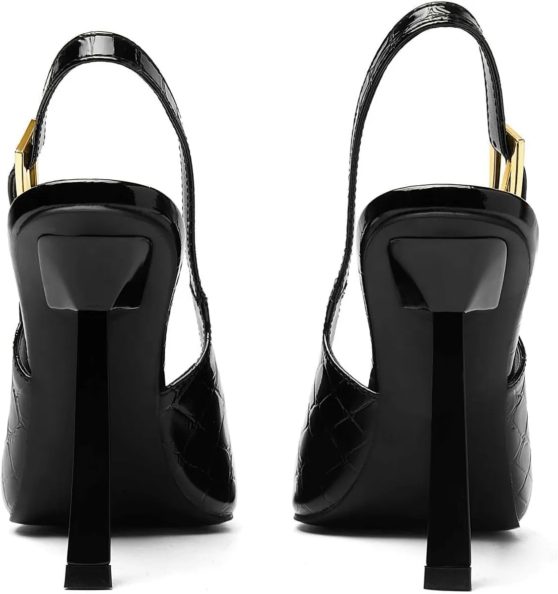 Slingback Pointed Closed Toe Stiletto High Heels Pumps for Women Ankle Strap Metal Buckle Backless Patent Leather Slip-on Banquet Dress Sandals Shoes