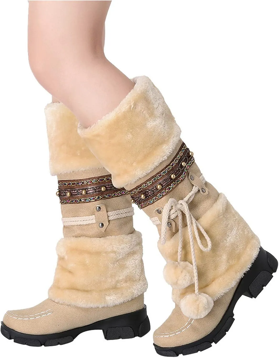 Snow Boots for Women Cute Waterproof Winter Walking Boots for Women Winter Brown Boots for Women