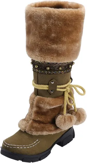 Snow Boots for Women Cute Waterproof Winter Walking Boots for Women Winter Brown Boots for Women