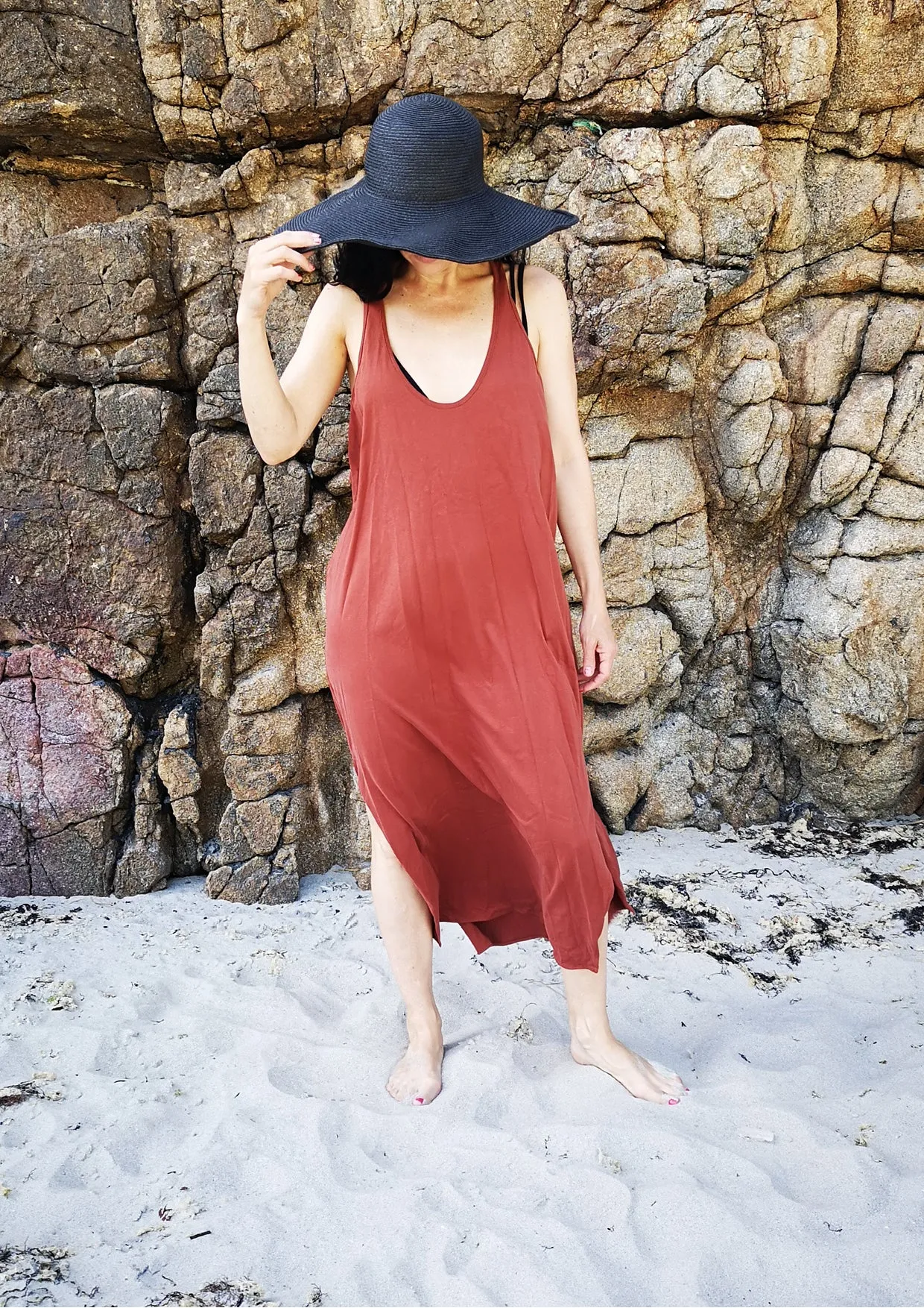 SPORTIVE LONG TANK DRESS - COTTON JERSEY rust