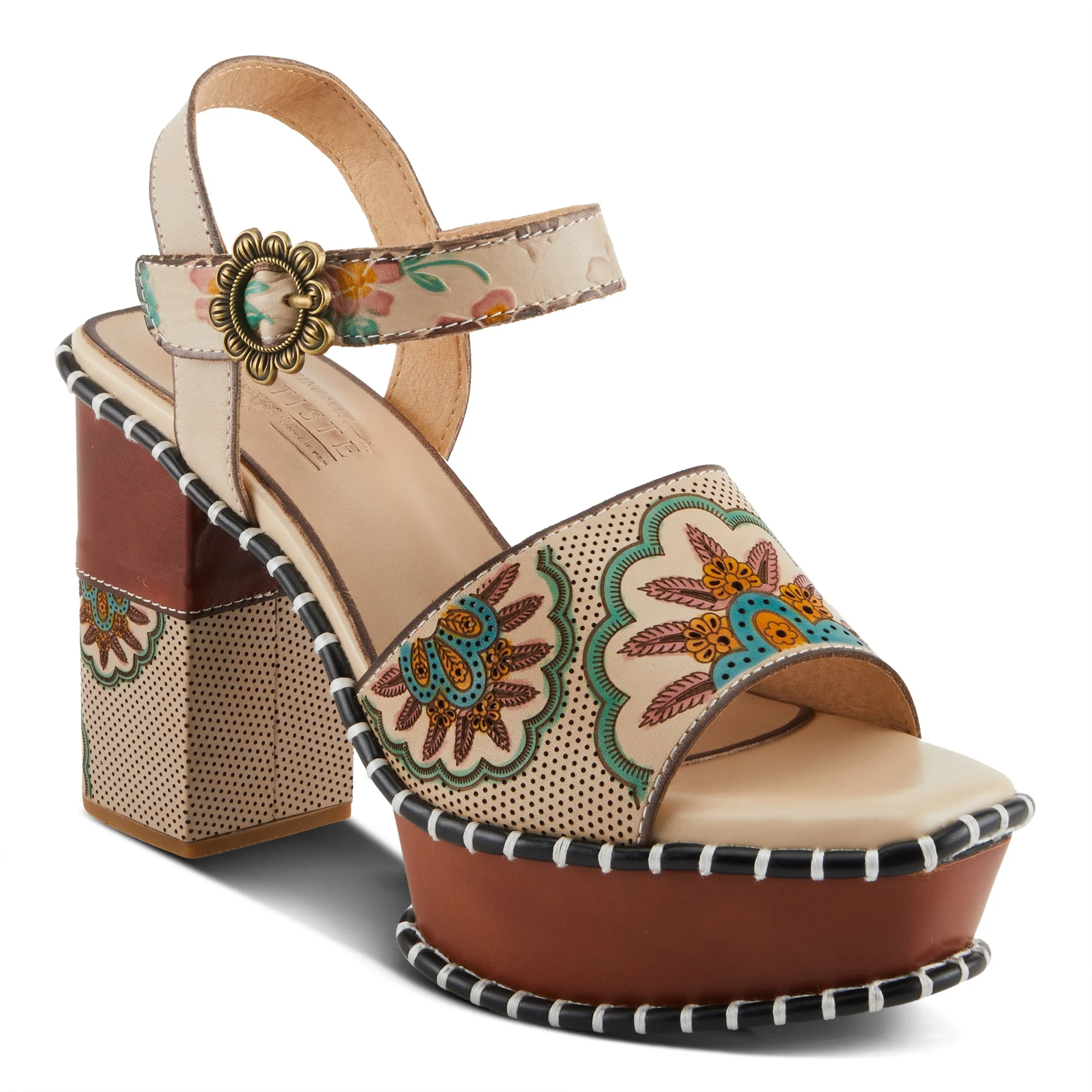 Spring Step Shoes L'Artiste Gogetem Sandals Women's Leather Floral