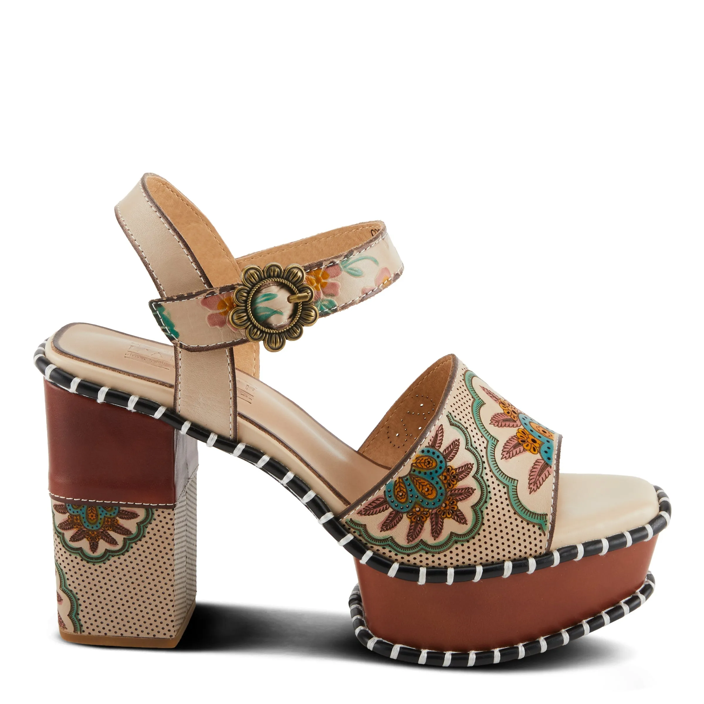 Spring Step Shoes L'Artiste Gogetem Sandals Women's Leather Floral