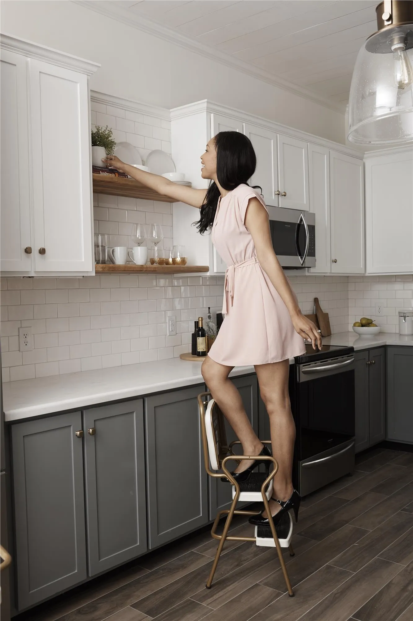 Stylaire Retro Chair   Step Stool with Flip-Up Seat