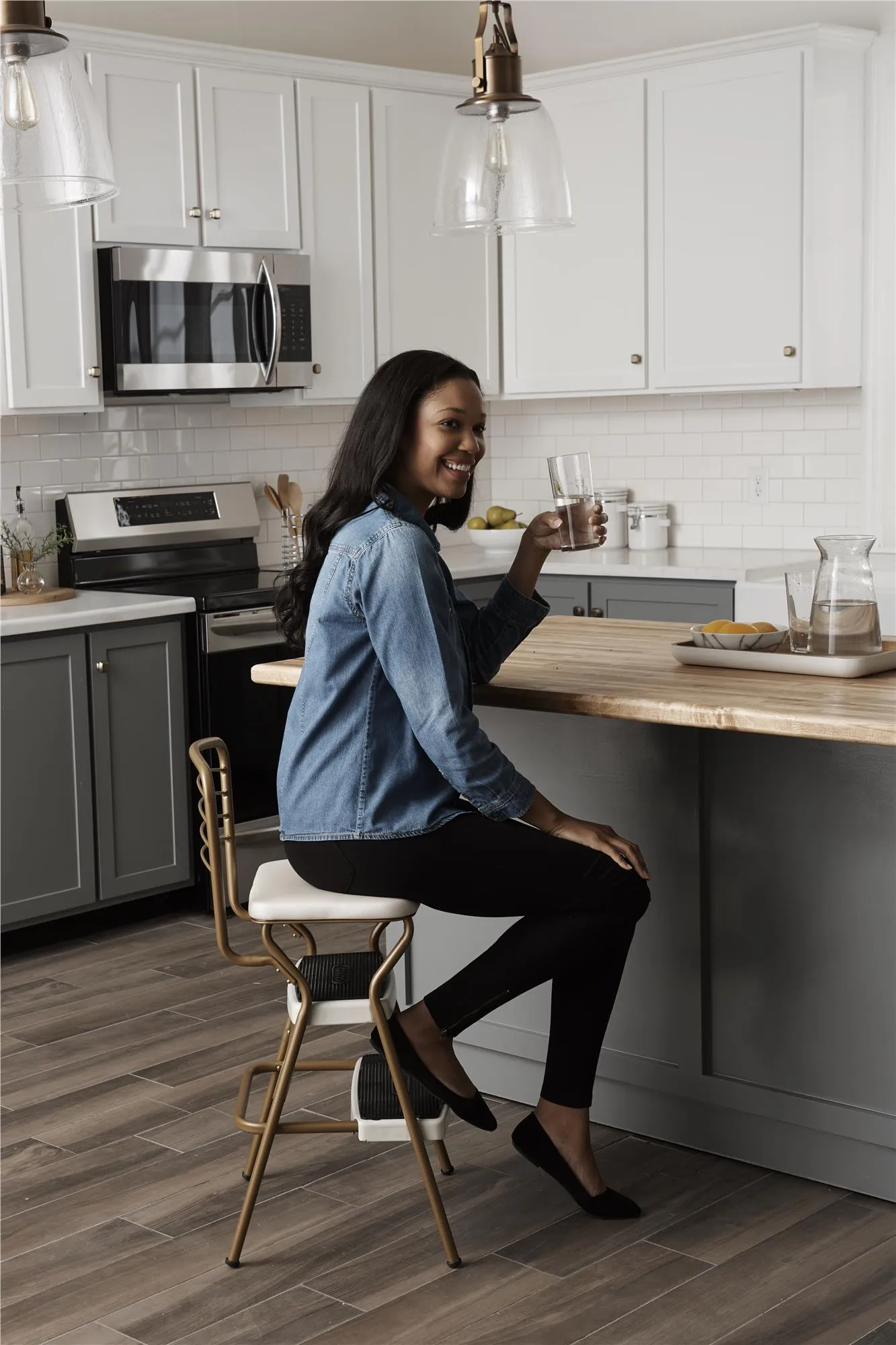 Stylaire Retro Chair   Step Stool with Flip-Up Seat
