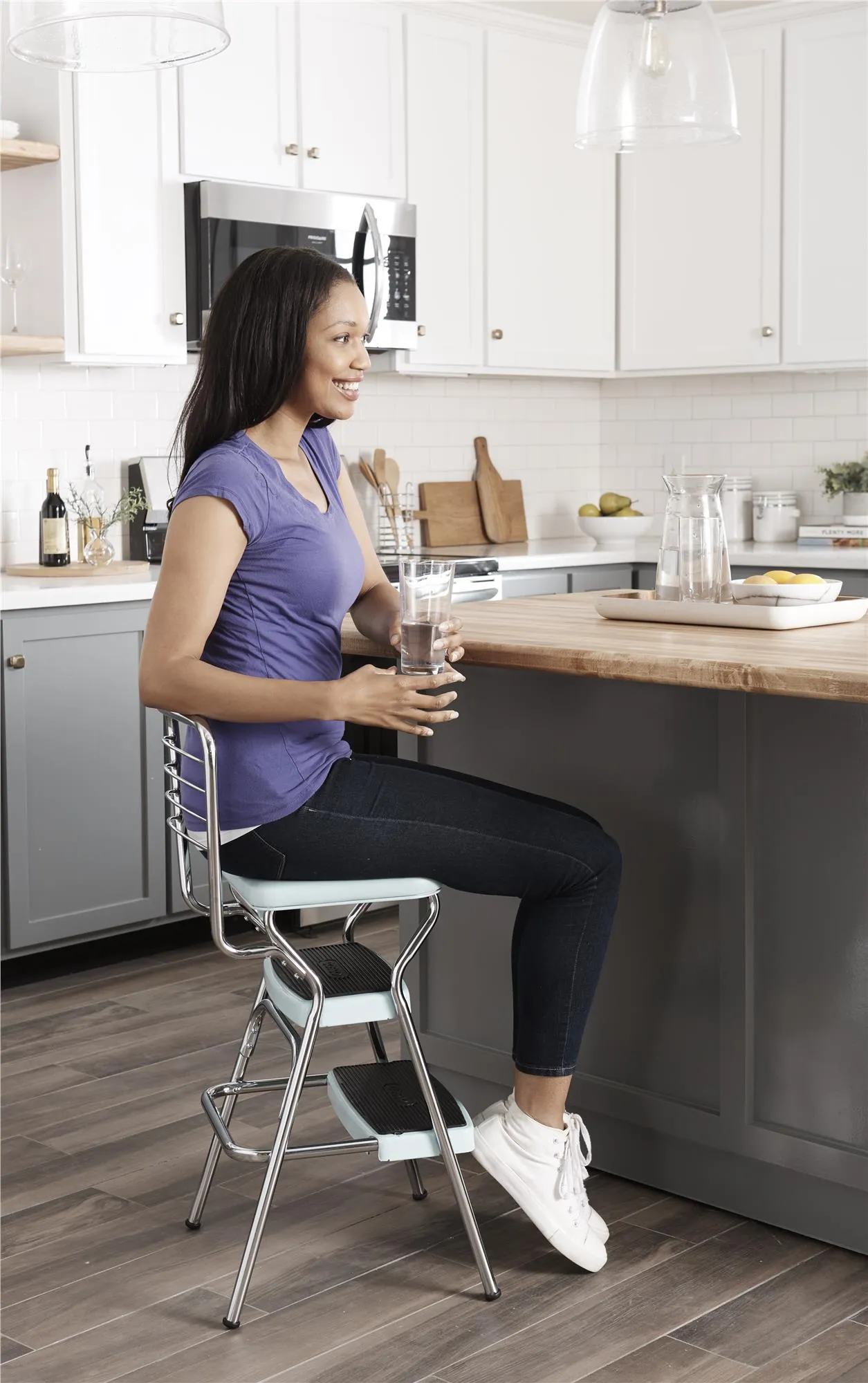 Stylaire Retro Chair   Step Stool with Flip-Up Seat