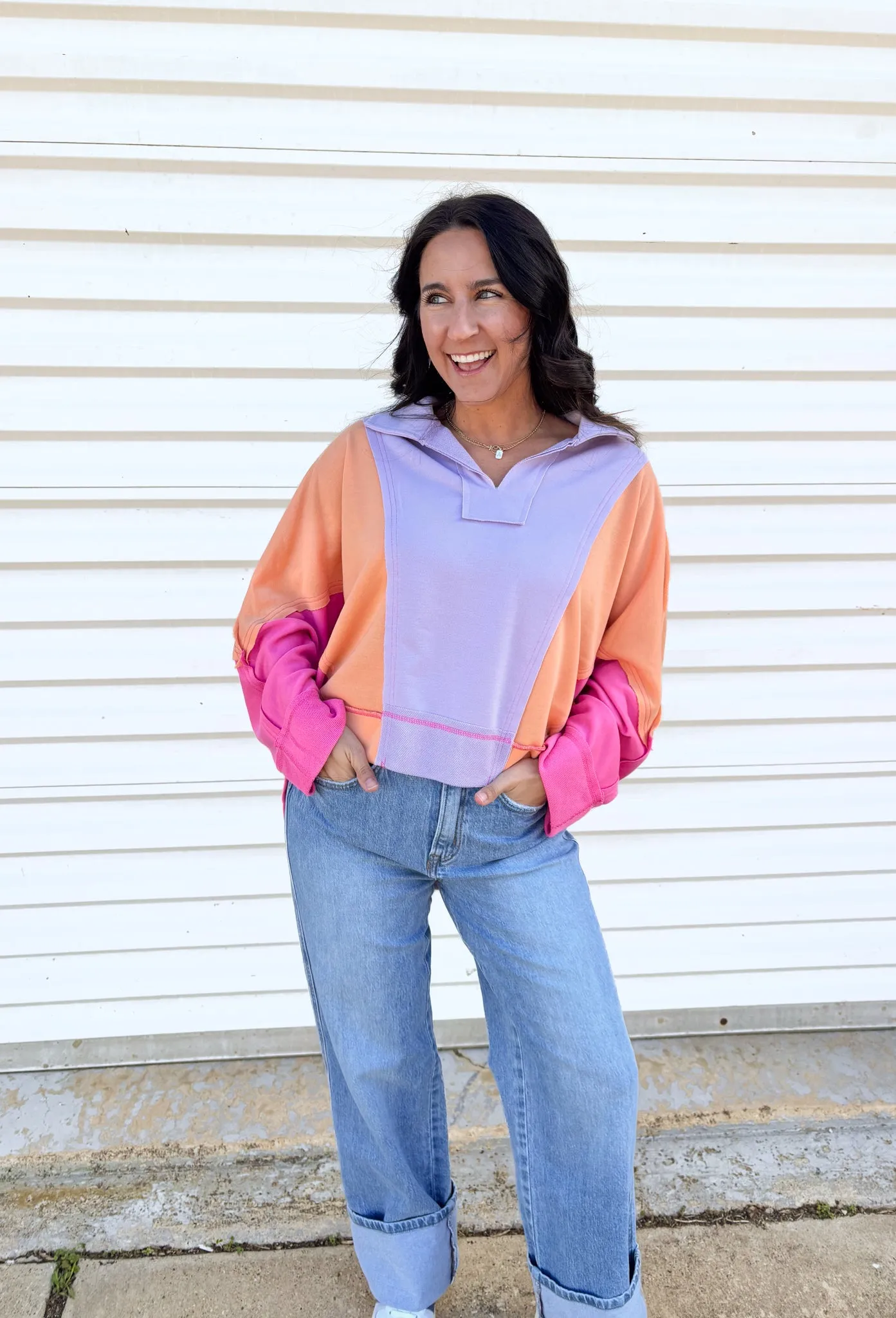 Sunset Bloom Color Block Pullover