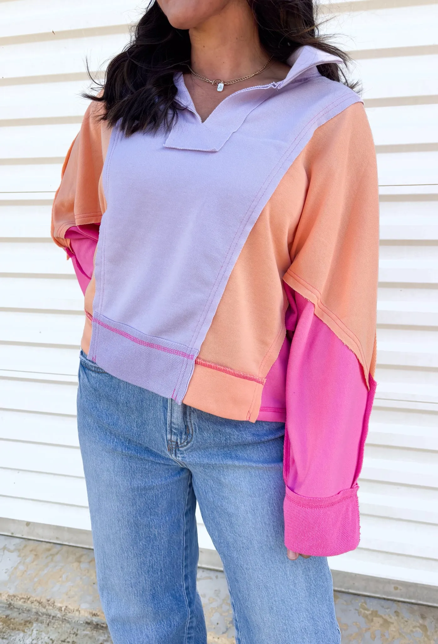 Sunset Bloom Color Block Pullover