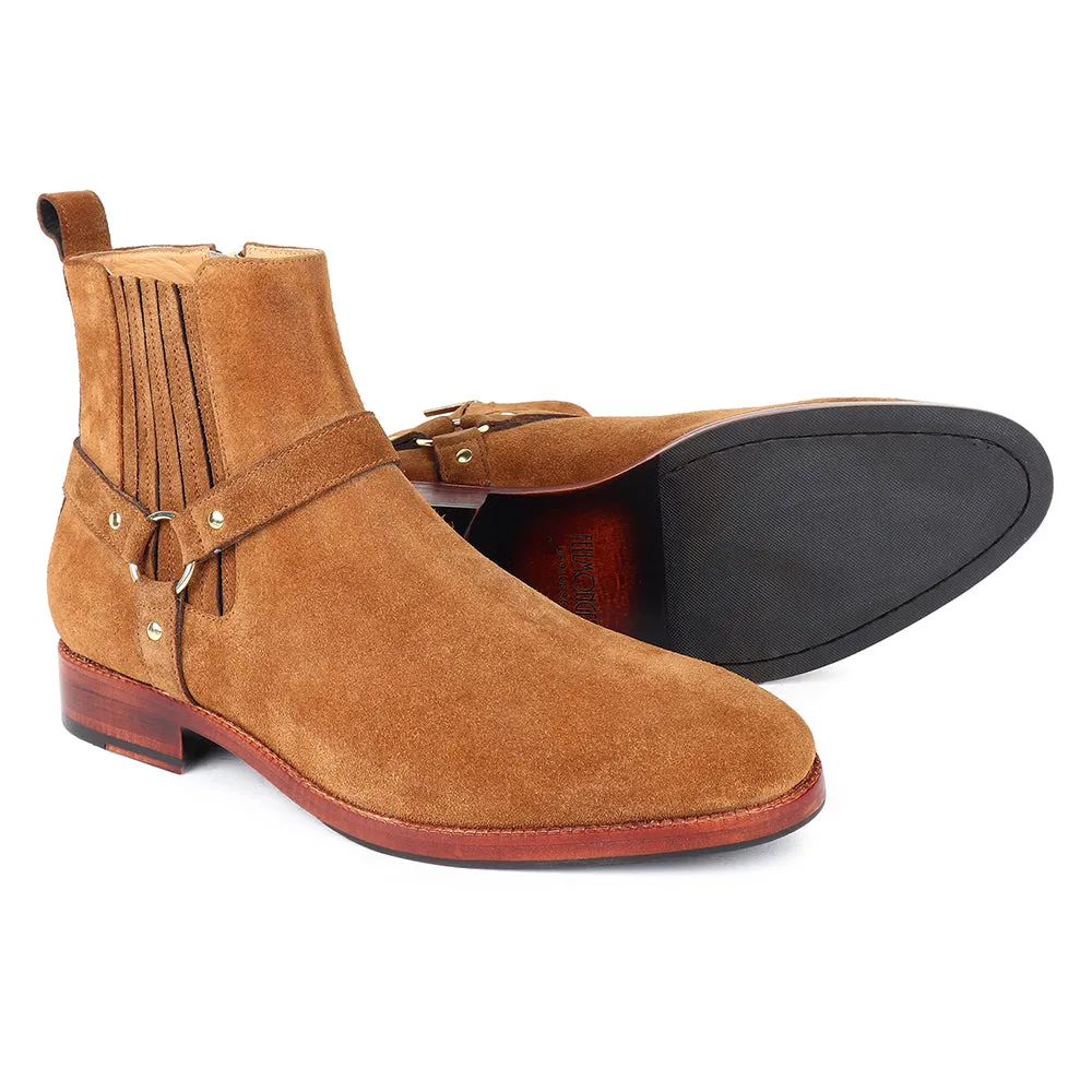 Tan Suede Harness Boots   Chelsea Elastic & Zip