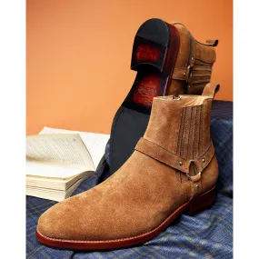 Tan Suede Harness Boots   Chelsea Elastic & Zip