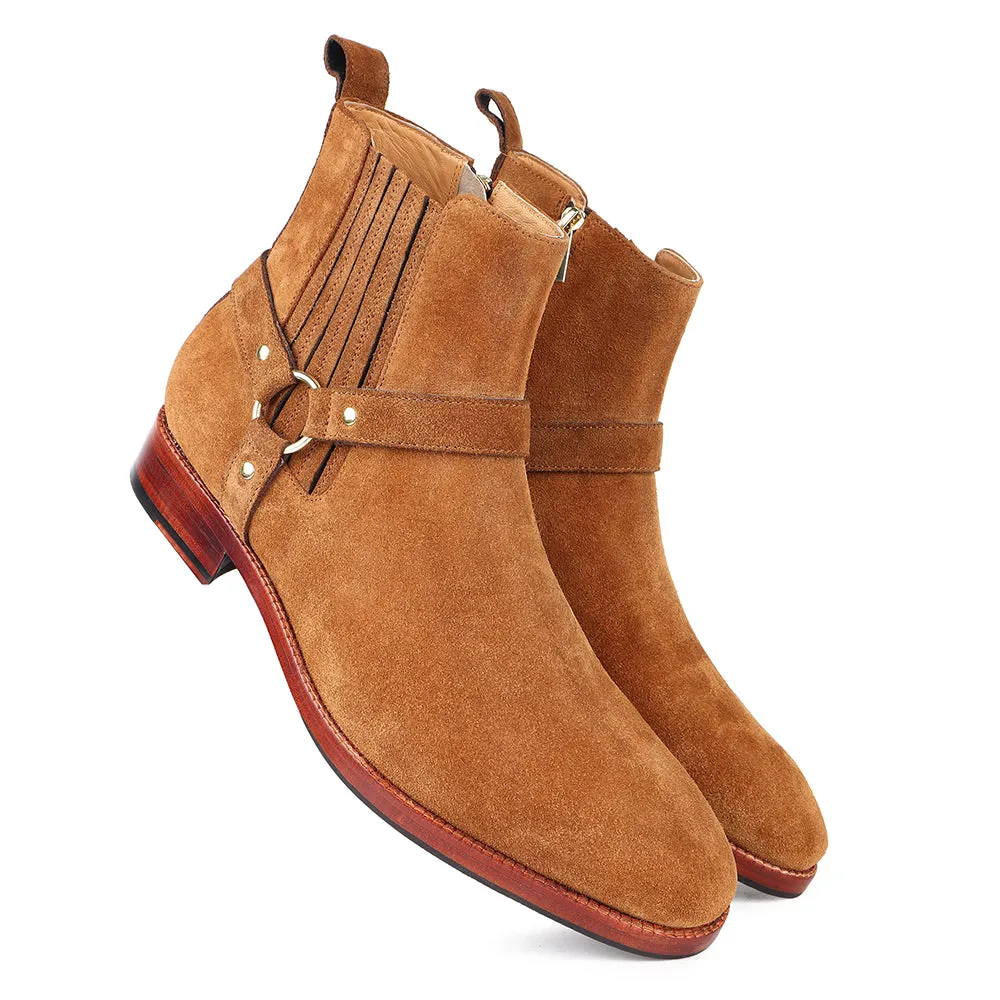 Tan Suede Harness Boots   Chelsea Elastic & Zip