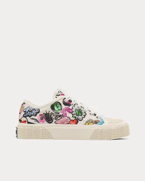 The Sticker Canvas White Low Top Sneakers
