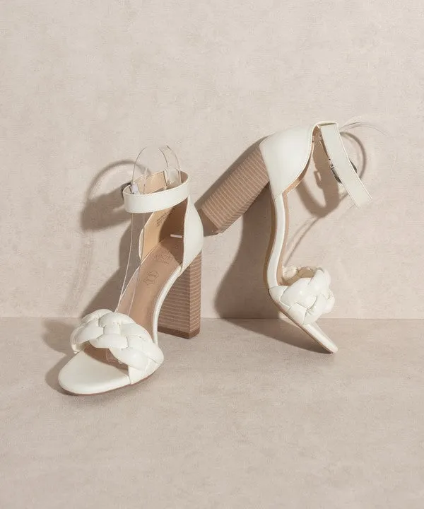 Thick Heel White Dressy Casual Sandals - Ankle Strap Closure