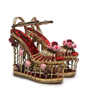 Unique Cage Style Platform Wedges Heel
