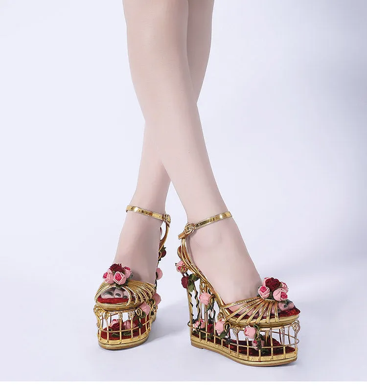 Unique Cage Style Platform Wedges Heel