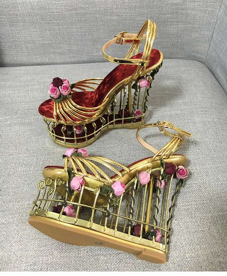 Unique Cage Style Platform Wedges Heel
