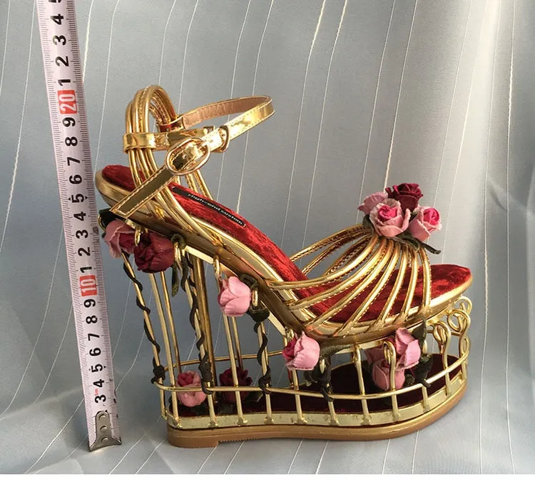Unique Cage Style Platform Wedges Heel