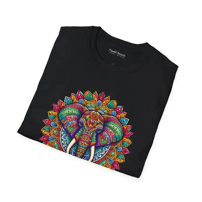 Vibrant Elephant Mandal Art Softstyle t Shirt
