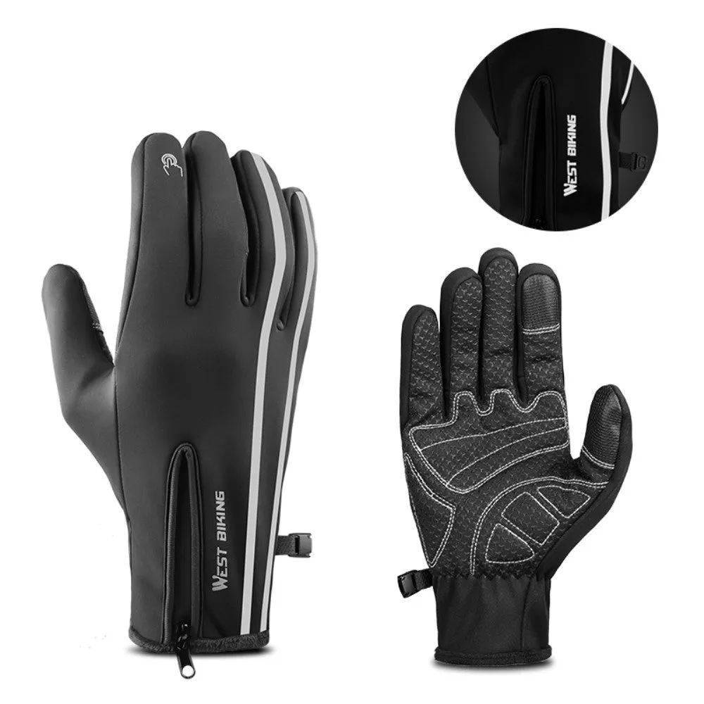 West Biking - (1 pair) Size M Weatherproof Outdoor Thermal Touch Gloves - Black
