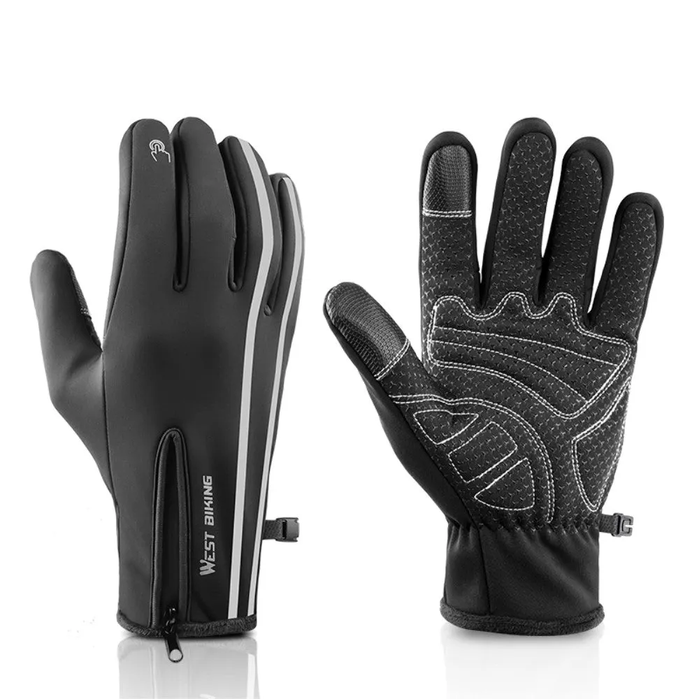 West Biking - (1 pair) Size M Weatherproof Outdoor Thermal Touch Gloves - Black
