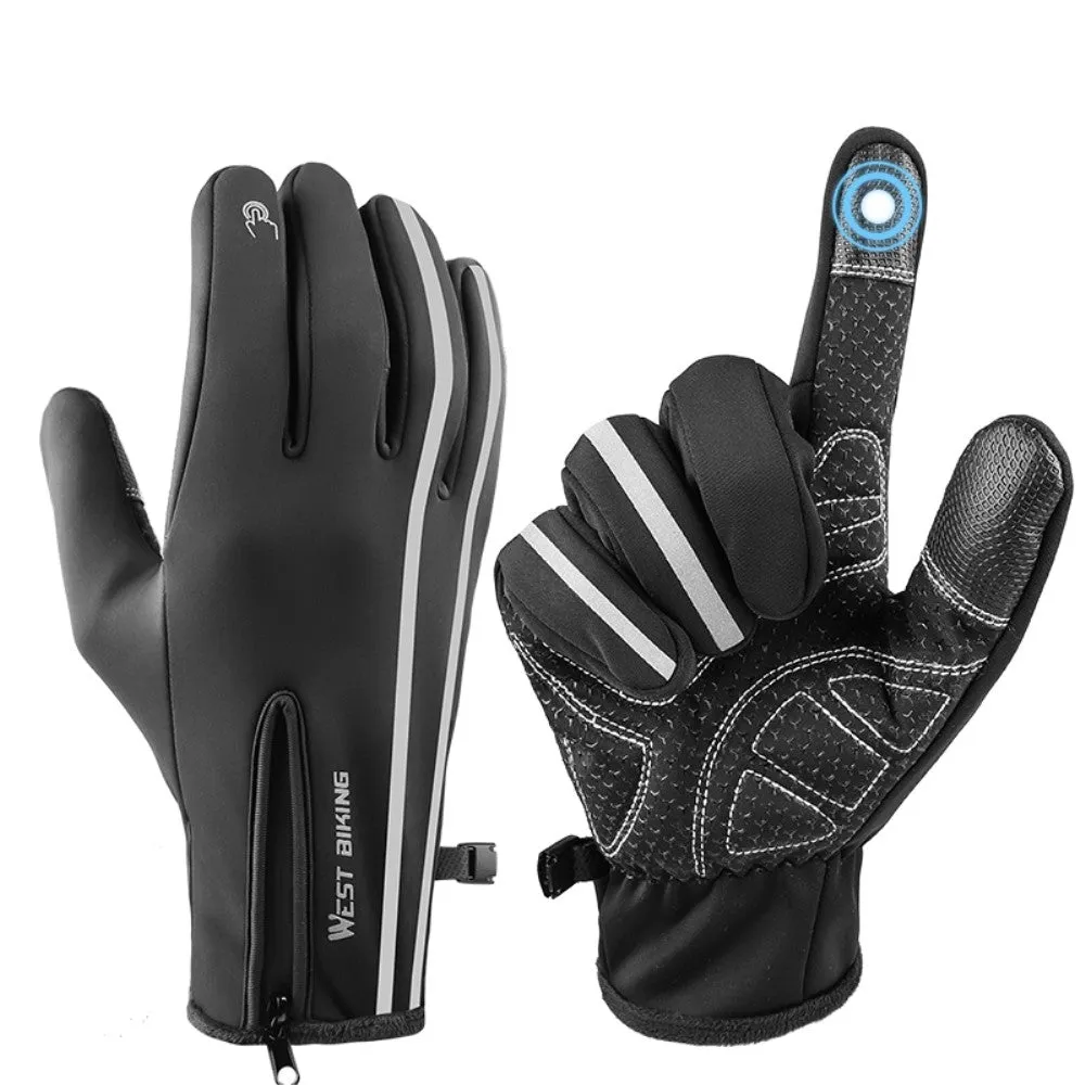 West Biking - (1 pair) Size M Weatherproof Outdoor Thermal Touch Gloves - Black