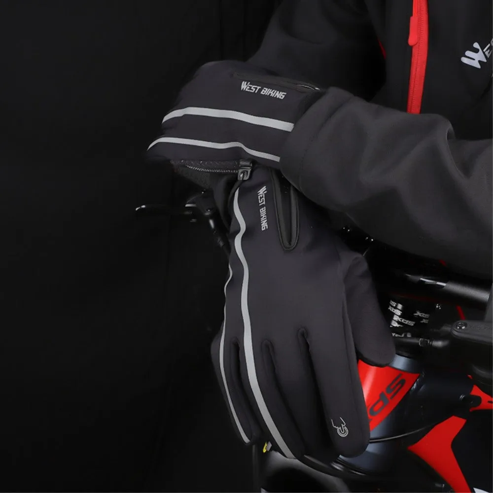 West Biking - (1 pair) Size M Weatherproof Outdoor Thermal Touch Gloves - Black