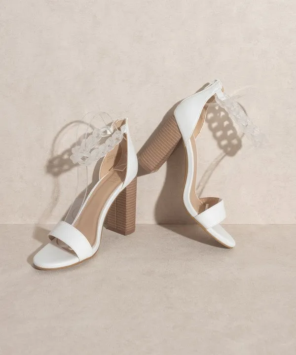 White High Heel Sandal Ankle Leather Chain Strap