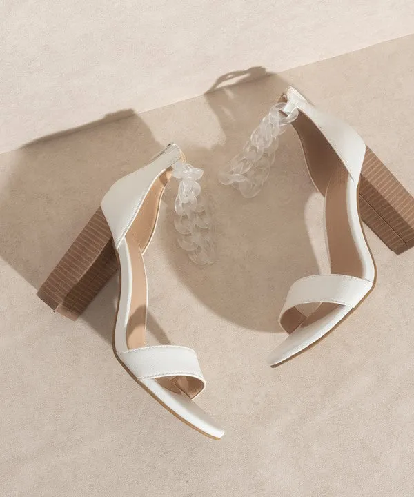 White High Heel Sandal Ankle Leather Chain Strap
