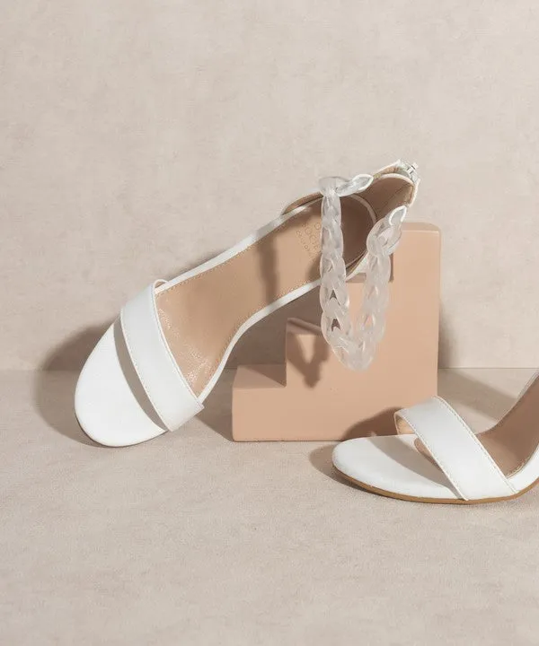 White High Heel Sandal Ankle Leather Chain Strap