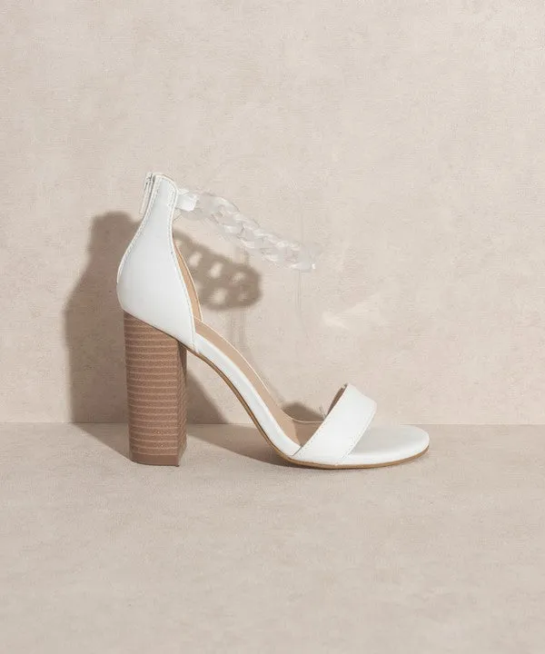 White High Heel Sandal Ankle Leather Chain Strap